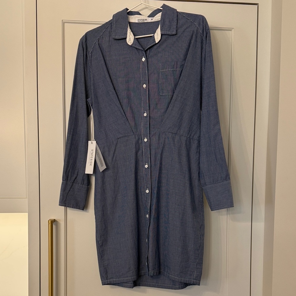 Stateside Navy Pinstripe Shirt Dress